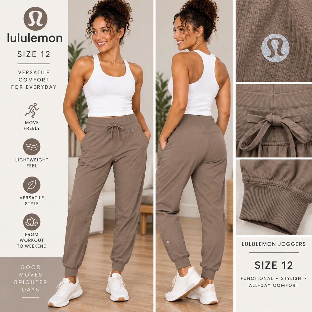 Lululemon Dance Studio Jogger Pants Womens 12 Brown Taupe w/ Drawstring #1890